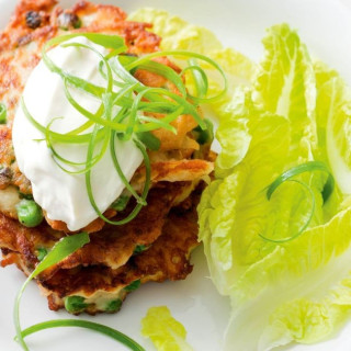 Potato, pea and bacon fritters
