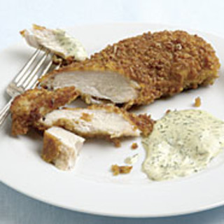 Pretzel-Crusted Chicken Breasts with Mustard-Dill Dipping Sauce