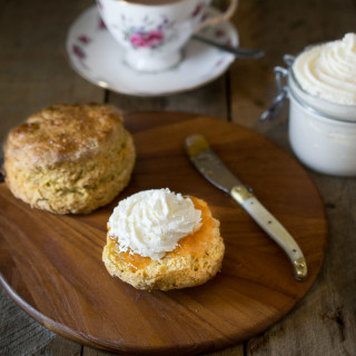Pumpkin scones with apple whipped cream