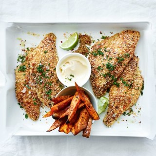 Quinoa, Lime and Chili-Crumbed Snapper With Sweet Potato Wedges