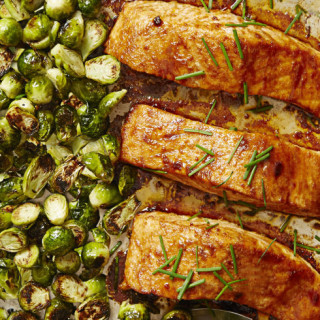 &quot;BBQ&quot; Salmon &amp; Brussels Bake