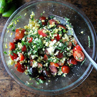 Raw Corn Salad with Tomatoes, Feta, and Herbs