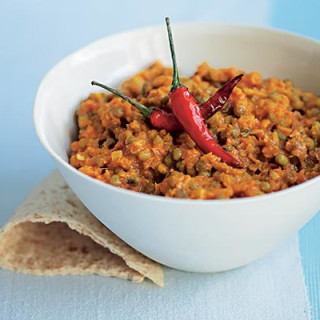 Red split lentils cooked in a pan