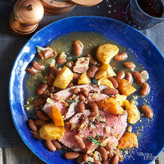 Roast Beef with Beer-Braised Pinto Beans