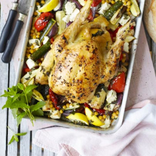 Roast chicken with peppers and feta