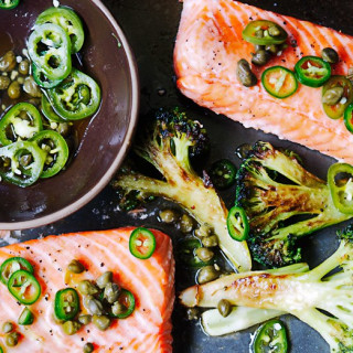 Roast Salmon and Broccoli with Chile-Caper Vinaigrette