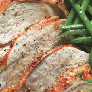 Roast Turkey Breast with Potatoes, Green Beans, and Mustard Pan Sauce