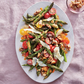 Roasted Asparagus with Walnuts, Parmesan, and Cherry Tomatoes
