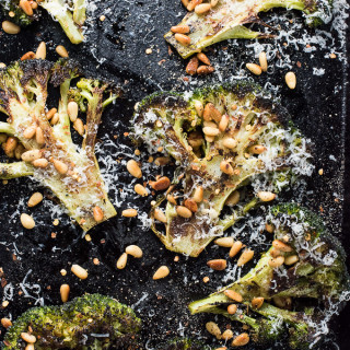 Roasted Broccoli Steaks with Butter Toasted Pine Nuts