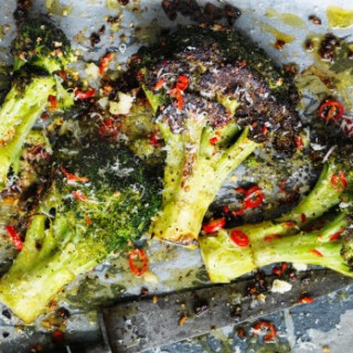 Roasted broccoli with chilli, garlic and parmesan