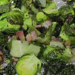 Roasted Brussel Sprouts, Kale with pancetta and Sage