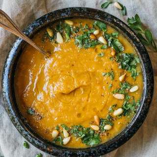 Roasted carrot, sweet potato and ginger soup