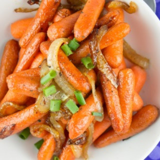 Roasted Carrots and Onions with Honey Balsamic Dressing