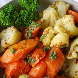 Roasted Cauliflower and Carrots in Mustard Sauce