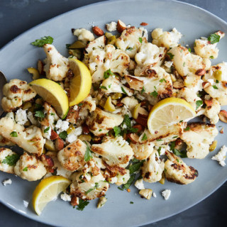 Roasted Cauliflower With Feta, Almonds and Olives