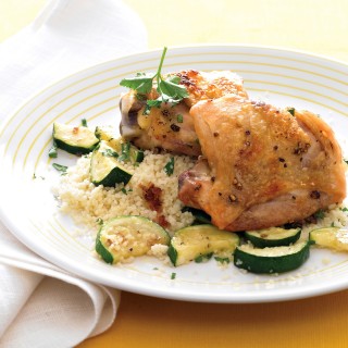 Roasted Chicken Thighs with Zucchini and Couscous