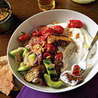 Roasted Eggplant and Tomatoes with Tangy Cucumbers and Yogurt