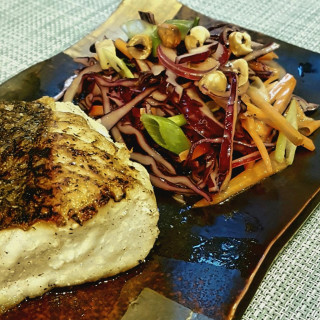 Roasted Hake with Red Cabbage Coleslaw