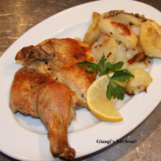 Roasted Lemon, Thyme, Rosemary Chicken with Potatoes