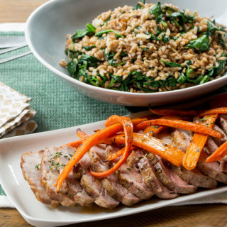 Roasted Pork and Spinach-Farro Saladwith Thyme-Roasted Carrots
