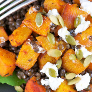 Roasted Pumpkin Salad with Lentils and Goat Cheese
