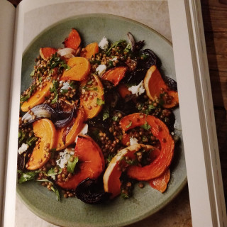 Roasted pumpkin with lentils & blue cheese