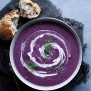 Roasted Purple Potato and Cauliflower Soup