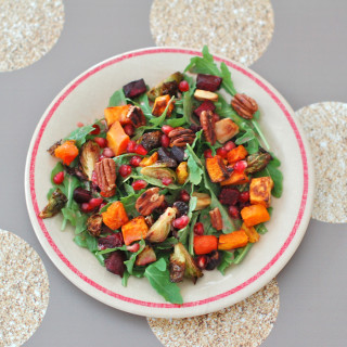 Roasted Root Vegetable Salad with Pomegranate Ginger Dressing