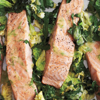 Roasted Salmon with Kale and Cabbage