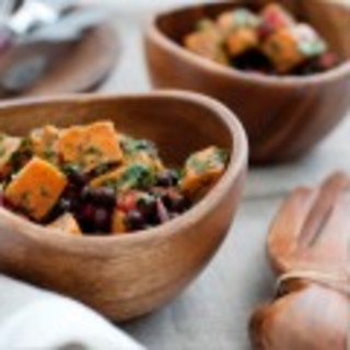 Roasted Sweet Potato Salad with Black Beans and Chili Dressing
