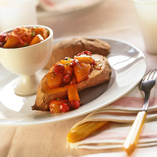 Roasted Sweet Potatoes with Pineapple Cranberry Chutney