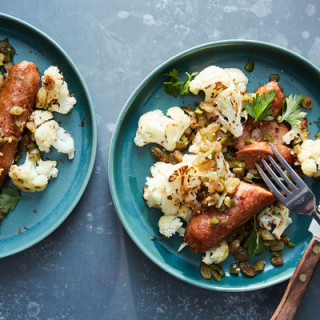 Roasted Vegan Sausages With Cauliflower and Olives
