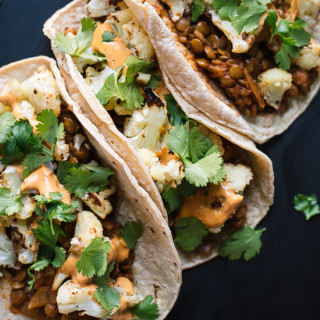 Roasted Cauliflower and Lentil Tacos with Creamy Chipotle Sauce