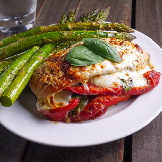 Roasted Red Pepper Mozzarella and Basil Stuffed Chicken