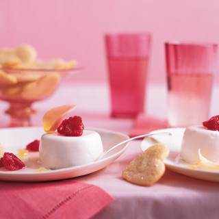 Rose Water Panna Cotta with Raspberries and Lychees