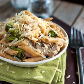Rustic Garlic Butter Pasta with Roasted Broccoli and Sauteed Mushrooms