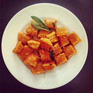 Saffron infused sweet potato gnocchi in a brown butter sage sauce