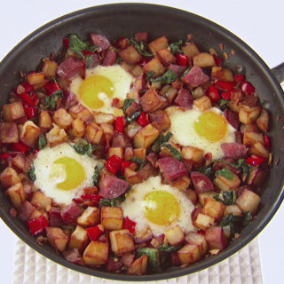 Salami, Bacon and Spinach Hash