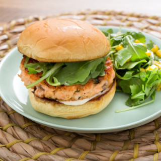 Salmon Burgers and Corn on the Cobwith Basil Butter