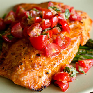 Salmon  with Tomato-Olive Sauce