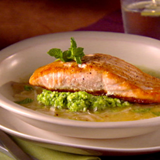 Salmon in Lemon Brodetto with Pea Puree