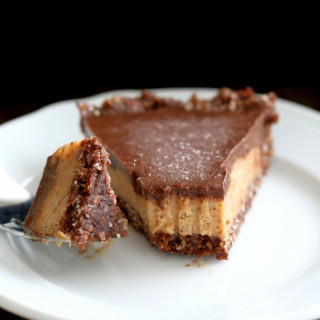 Salted Date Caramel, Chocolate Pie with Almond Coconut Crust. Vegan Glutenf