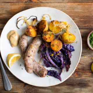 Sausages With Potatoes and Red Cabbage