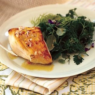 Sauteed Black Cod with Shallot-Lemon Vinaigrette and Fresh Herb Salad