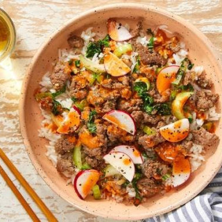 Savory Beef &amp; Rice Bowls with Bok Choy &amp; Spicy Mayo