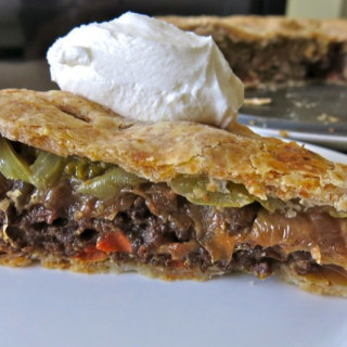 Savory Green Tomato Pie with Beef and Onions in Whole Wheat Pastry