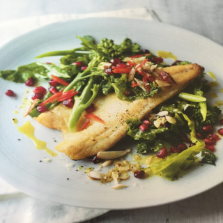 Sea Bass With Brazil Nuts, Kale And Pomegranate