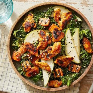 Seared Chicken &amp; Kale Salad with Pear &amp; Sesame-Dijon Dressing