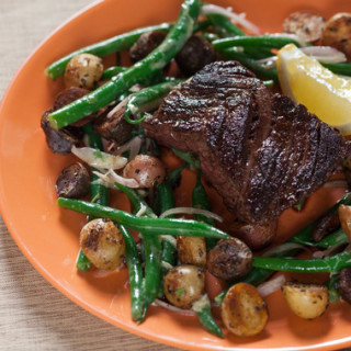 Seared Hanger Steakwith Rosemary Fingerling Potatoes and Green Bean Salad