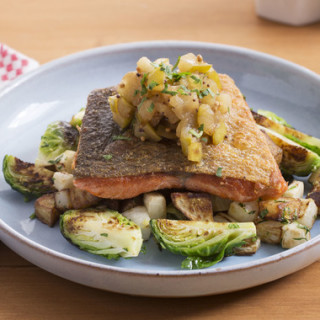 Seared Salmon and Fall Vegetableswith Apple-Brown Butter Vinaigrette
